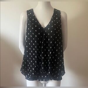 Theory Black White Print SIlk Layered Luxury Sleeveless Blouse L (A1)